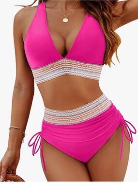 Blooming Jelly Women’s High-Waist Medium bikini with Tummy Control- Hot Pink